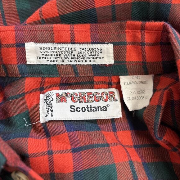1950s Vintage McGregor Sportswear Flannel Plaid  Shirt Red Mens Medium - Picture 4 of 5